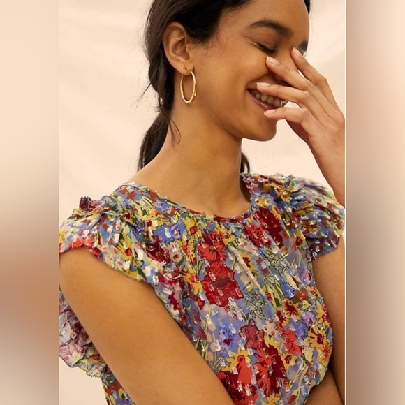 NWT Anthropologie Velvet “Keiara” Chiffon Ruffle Sleeve Top -XS - Picture 4 of 16